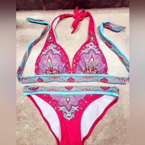 NWOT 2 Piece Bikini Red and Light Blue Size Medium